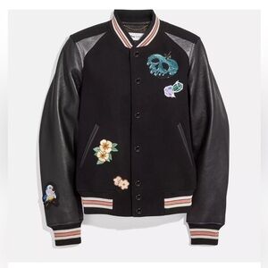 NWT Disney x Coach 10% Leather Black Varsity Jacket size 8